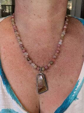 Handcrafted Pink Multi-Gemstone Beaded Necklace with Stone Pendant
